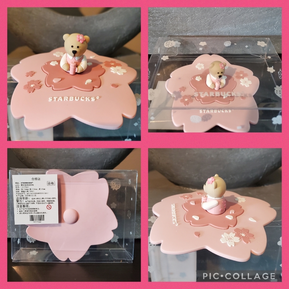 NWT Starbucks Pink Sakura Bear Lid Cover